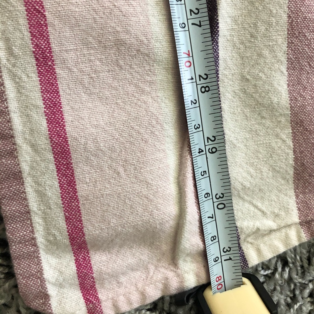 Pink striped table cloth